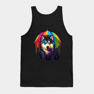 Alaskan Husky Rainy Day With Umbrella Tank Top